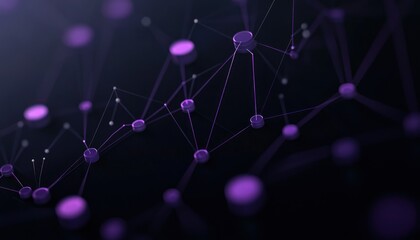 Aufkleber - Abstract Purple Nodes Connected by Lines on a Dark Background