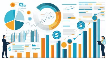 Aufkleber - Business People Analyzing Financial Data with Graphs and Charts