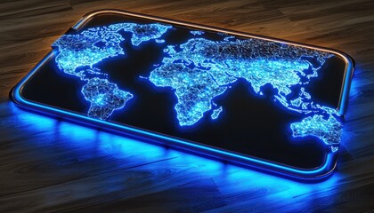 Aufkleber - Neon Sign with World Map and Connected Lines