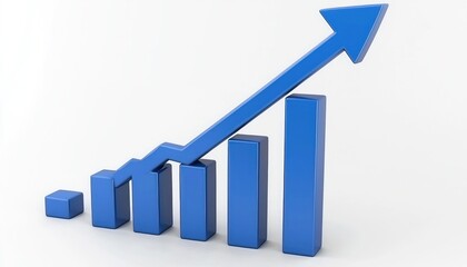 Aufkleber - Blue 3D Bar Graph with Arrow Showing Upward Trend