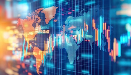 Poster - World Map with Financial Data and Charts on Screen