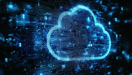 Poster - Abstract Digital Cloud Symbol with Blue Circuitry