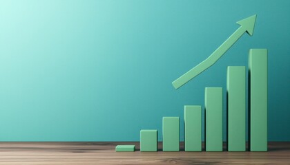 Aufkleber - Green 3D Bar Graph Showing Growth with Upward Arrow