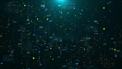 Wall Mural - digital cyberspace data matrix, blockchain network connection, binary coding hud infographic data an