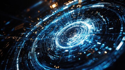 Poster - Abstract Futuristic Digital Interface with Blue and Yellow Lights
