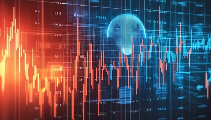 Poster - Abstract Digital Data Visualization with Geometric Patterns and Financial Graphs