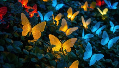 Poster - Luminous Butterflies Among Lush Green Foliage