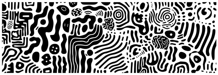 Wall Mural - fluid shapes and lines in black and white abstract pattern