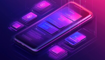 Poster - A Smartphone with a Purple and Pink Gradient and Glowing Neon Lights