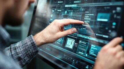 Poster - A Person Interacting with a Futuristic User Interface on a Transparent Display