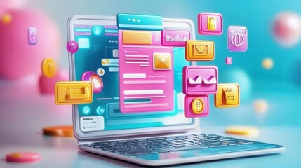 Aufkleber - Laptop with Colorful Icons and Buttons
