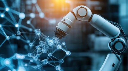 Aufkleber - Robotic Arm Interacting with a Network of Connected Nodes
