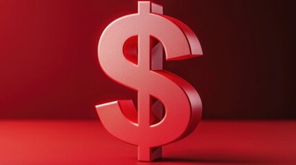 Poster - Red 3D Rendered Dollar Sign on Red Background