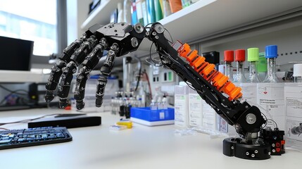 Poster - Robotic Arm with Multiple Jointed Fingers in a Lab Setting