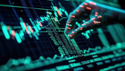 Aufkleber - A Hand Interacting with a Stock Market Chart Displayed on a Screen