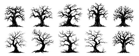 Wall Mural - creepy bare tree designs for halloween illustrations – black vector