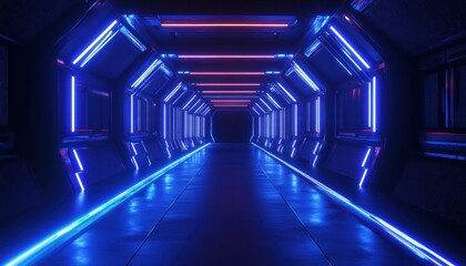 Poster - Futuristic Neon Corridor with Blue and Pink Lights