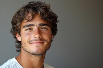 Poster - Close-up Portrait of a Young Man with Brown Hair and a Slight Smile