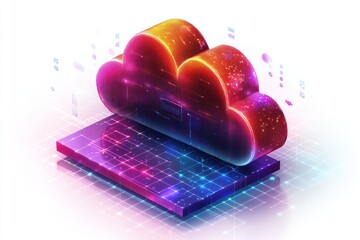 Fototapete - A 3D Rendered Cloud Computing Concept with Neon Lights