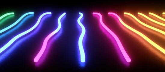 Aufkleber - Rainbow Neon Lines Converging on a Dark Background