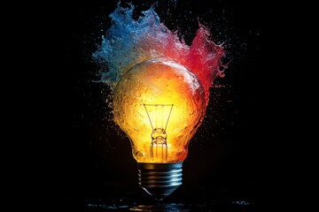 Aufkleber - Illuminated Light Bulb Surrounded by Colorful Splash