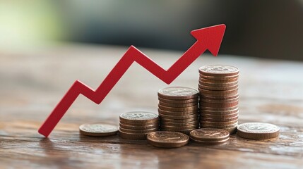 Aufkleber - Red Arrow Pointing Upward Over Stacks of Coins