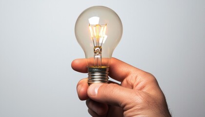 Aufkleber - Hand Holding a Lit Lightbulb Against a White Background