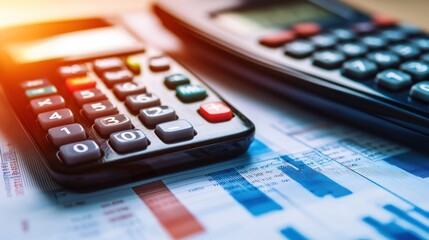 Poster - A Close-Up of a Black Calculator on a Paper with Blue and Red Graphs