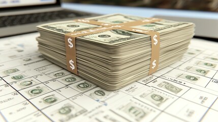 Aufkleber - A Stack of US Dollar Bills with Brown Bands