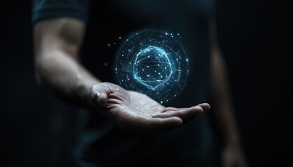 Poster - A Hand Holding a Glowing Digital Sphere
