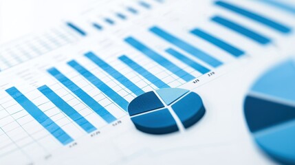 Leinwandbilder - Close-up of Blue Bar and Pie Charts on White Paper