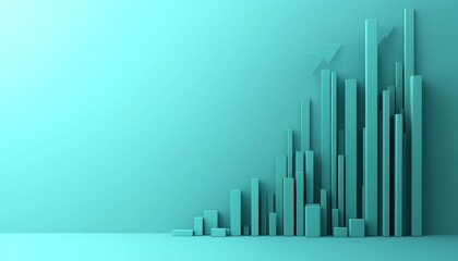 Aufkleber - Abstract Teal 3D Bar Graph with Upward Arrow