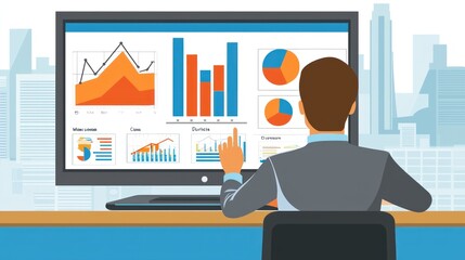 Leinwandbilder - Businessman Analyzing Charts and Graphs on a Computer Screen