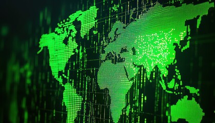 Aufkleber - A Green Digital World Map with Glowing Dots