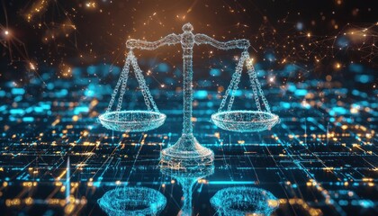 Fototapete - Digital Scales of Justice in a Networked World