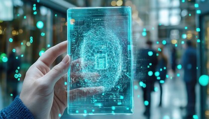Leinwandbilder - Hand Holding Transparent Smartphone with Futuristic Interface