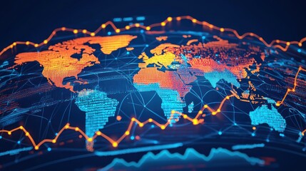 Aufkleber - World Map with Network Connections and Data Flow Lines