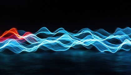 Aufkleber - Abstract Blue and Red Energy Waves on Black Background