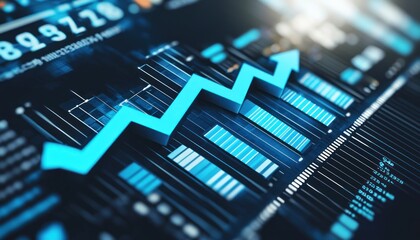 Aufkleber - Blue Upward Arrow on a Digital Stock Market Graph