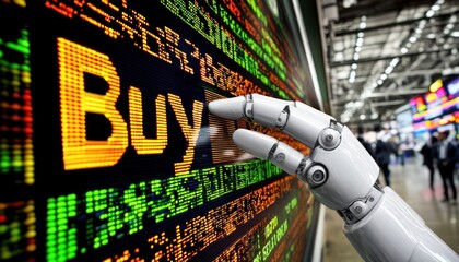 Aufkleber - Robotic Hand Interacting with a Digital Display Showing 