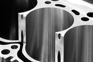 Aufkleber - cylinder block of diesel engine repair close-up.  cylinder block in blue tone.  Car engine cylinder heads. Industry car service concept