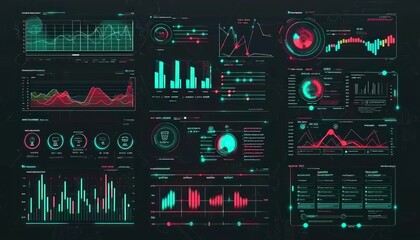 Fototapete - Futuristic Cyberpunk Interface with Data Visualizations and Graphs