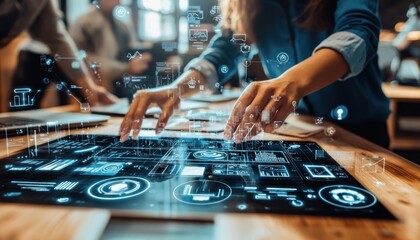 Leinwandbilder - Person Interacting with a Futuristic Digital Interface