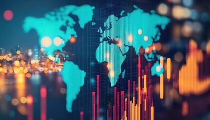 Aufkleber - A World Map Superimposed on a Chart of Financial Data