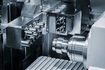 Aufkleber - Programmable modern cnc digital  digital program machineManufacturing professional metalworking machine. Industrial metalworking concept background