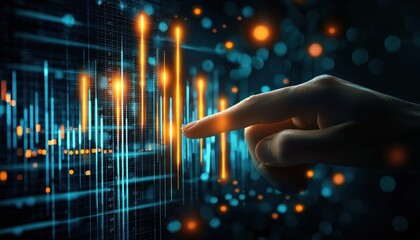Fototapete - Hand Interacting with Digital Data Display