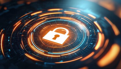 Poster - White Padlock Icon in a Futuristic Digital World