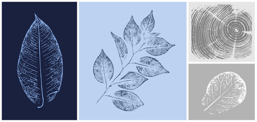 Blue Gray Leaf Wood Set 2