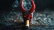 ©  Dreamy Shots - Smoking demon skull with red eyes and cigarette, eerie warning about smoking dangers, devilish face with smoke and glowing eyes, dark and ominous theme