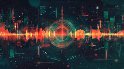 create a modern illustration using soundwaves and things that represent sound and acoustics